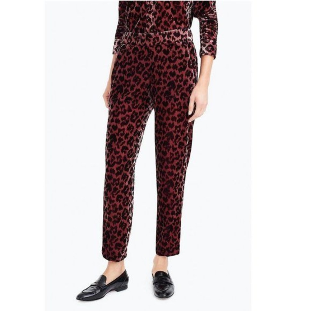 J.Crew Rose Leopard Devore Velvet‎ Pull On Pants Size 10 Excellent J6006